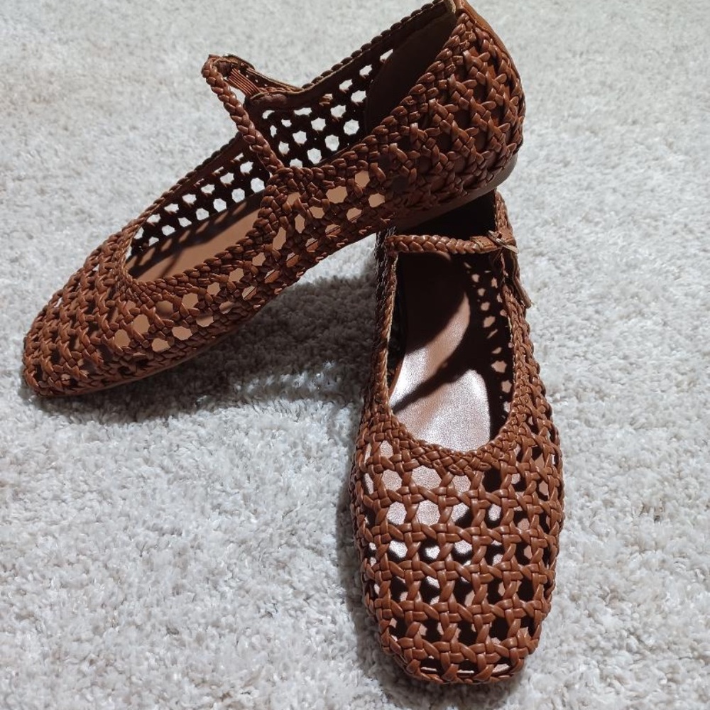 MICIFA NEW Brown Woven 'Mary Jane' Flats - Picture 3 of 8